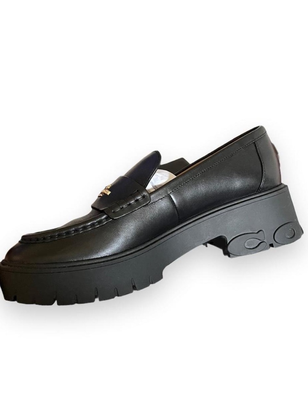 Coach Black Leather Chunky Platform Loafer